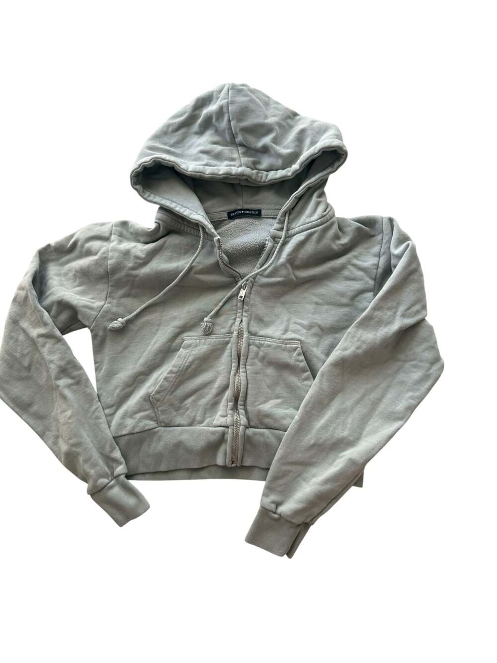 Brandy Melville Olive  Cropped Crystal Zip-Up Hoodie One Size